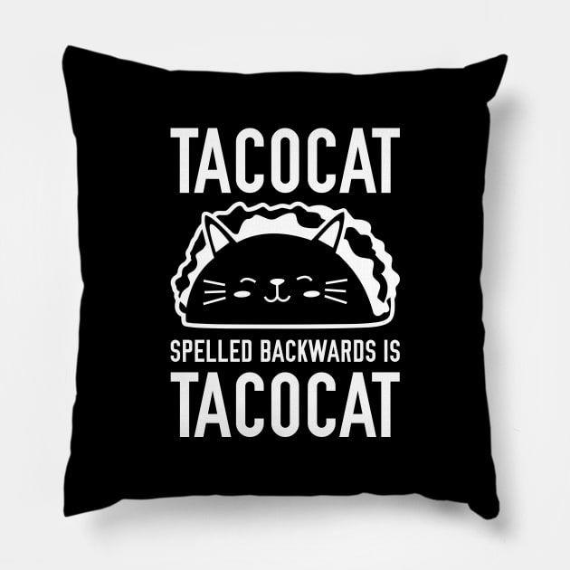 Tacocat Spelled Backwards Is Tacocat Pillow by LuckyFoxDesigns