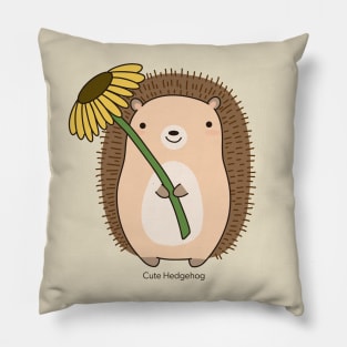 Cute Hedgehog Holding a Flower Drawing Illustration Pillow