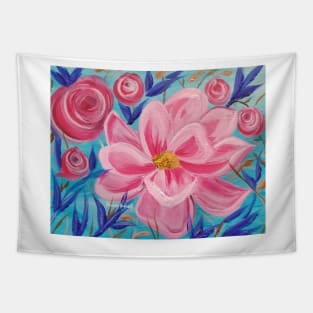 Pink Wild Floral, Pink Flowers, Pink Floral Decor, Pink and Blue, Pink Abstract Flowers, Modern Flowers, Modern Wild Flowers Tapestry