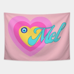 Mel in Colorful Heart Illustration Tapestry