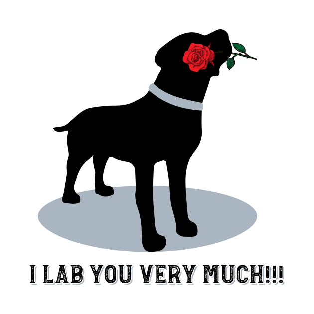 'Dog holding Red Rose ' Valentine's Day Black Labrador by ourwackyhome