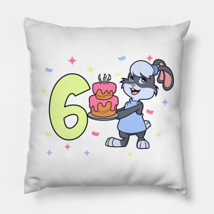 I am 6 with bunny - girl birthday 6 years old Pillow