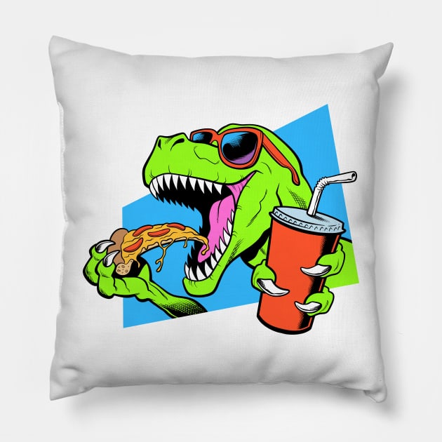 Dinosaur eating pizza Pillow by tommartinart