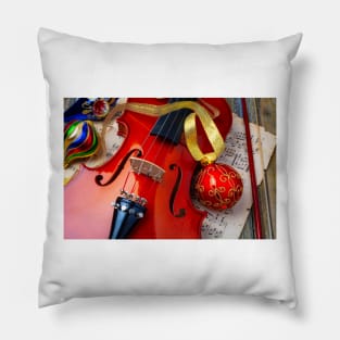 Red Ornament And Violin Pillow