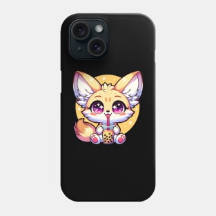 Kawaii Anime Fennec Fox Drinking Boba Bubble Tea Phone Case