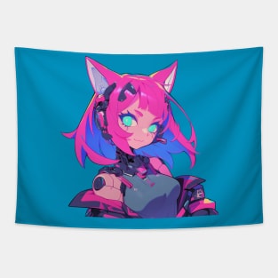 Cyber Cat Girl Tapestry