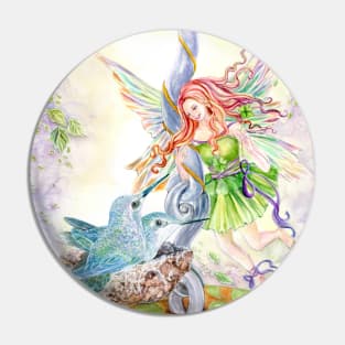 Shamrock Fairy with Hummingbirds Pin