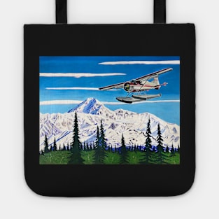 Float Plane Landing in Willow, Alaska in Front of Denali, by Alaskan Artist Scott Clendaniel Tote