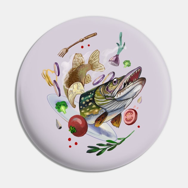 Fishing. Fishing lovers. Pike. Pike recipe. Fish Pin by ManyaArtShop 