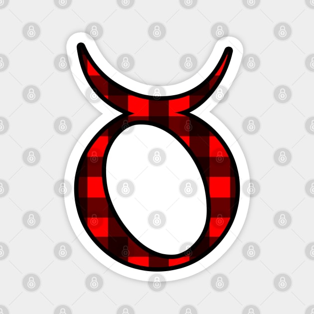 Taurus Zodiac Horoscope Symbol in Black and Red Buffalo Plaid Magnet by bumblefuzzies