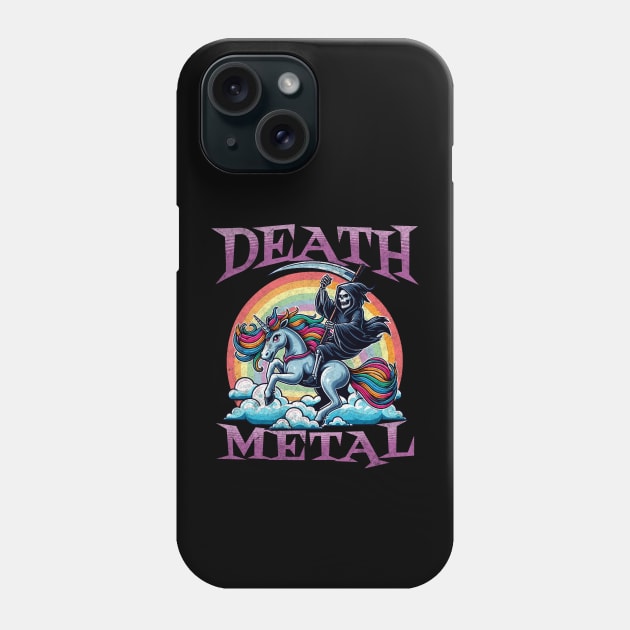 Grim Reaper Riding Unicorn - Funny Rainbow Clouds Death Metal Phone Case by Lunatic Bear