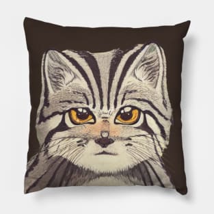 Cute Pallas Cat with Adorable Kitten Face in Vintage Manul Pillow