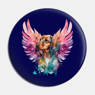 Watercolor Dachshund Angel 1 Pin