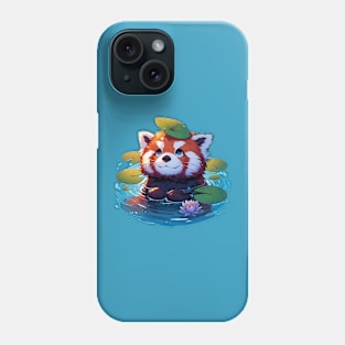 Kawaii Anime Red Panda Bath With Water Lily Phone Case