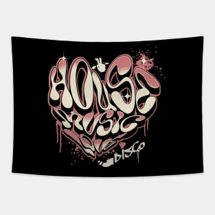 HOUSE MUSIC - Graffiti Love Heart Tapestry