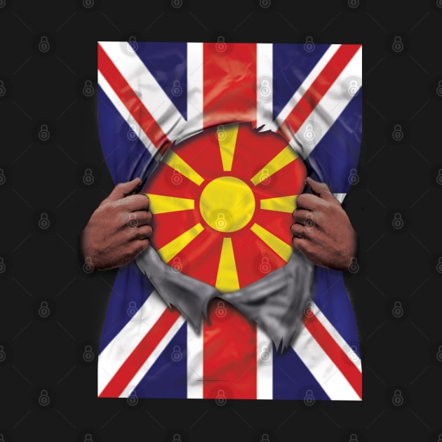 Macedonia Flag Great Britain Flag Ripped - Gift for Macedonian From Macedonia by Country Flags