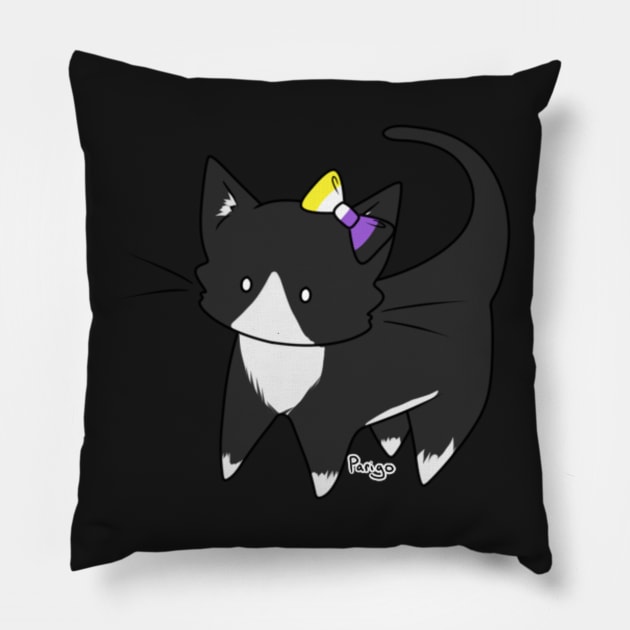 Nonbinary Pride Tuxedo Kitty Pillow by parigok