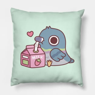 Cute Pigeon Loves Drinking Strawberry Milk Pillow