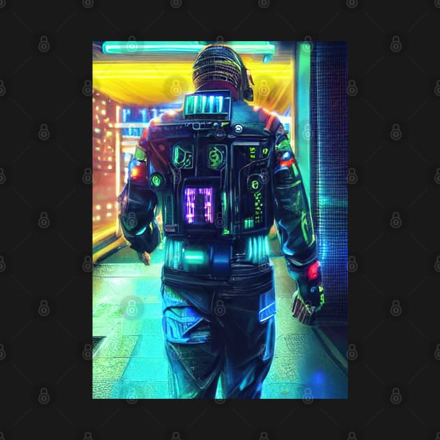 Cyberpunk player, back view by Alekxemko