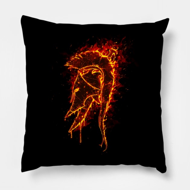 Spartan Helmet logo fire Pillow by chriskar