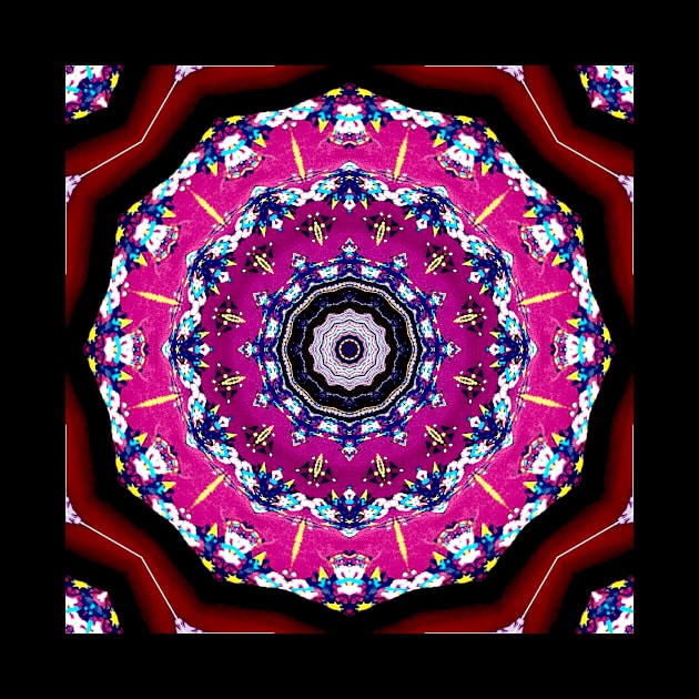 Mandala Kaleidoscope in Shades of Burgundy, Pink, Yellow, Blue, and White by Crystal Butterfly Creations