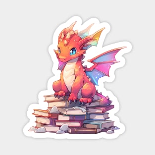 Book Lover Cute Red Dragon Magnet