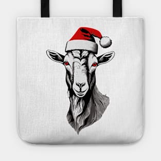 Christmas Goat with Santa Hat Tote