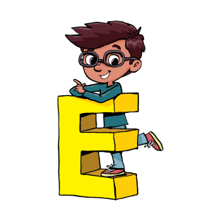 boy stands on the capital letter E T-Shirt