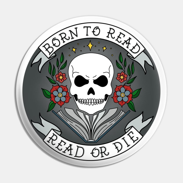 Read or Die Biker Skull in Grey Pin by Thenerdlady