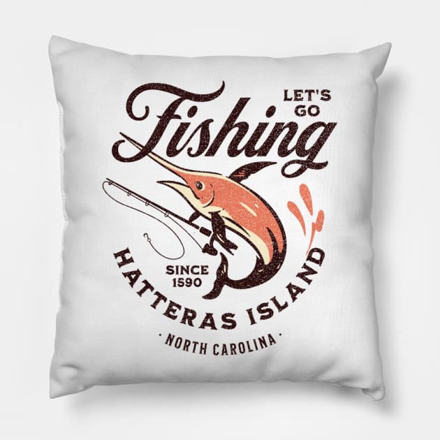 Hatteras Island, NC Fishing Summer Vacation Pillow by Contentarama