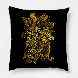 Abstract Zentangle Swirls Design (yellow on black) Pillow