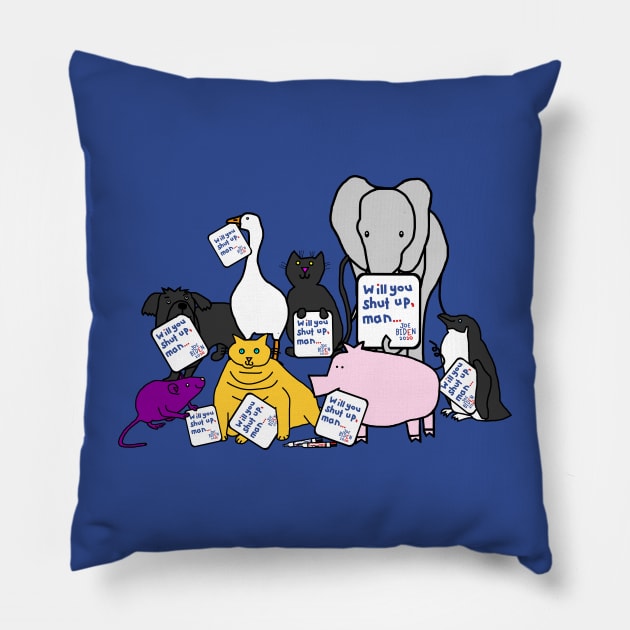 Group of Cute Animals with Joe Biden First Debate Quote Pillow by ellenhenryart