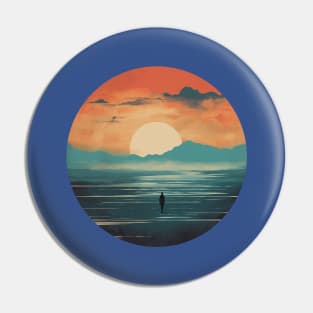 Romantic Sci-Fi Planet Lonely Wanderer Orange Sky Design Pin