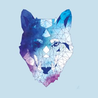 Geometric Blue Wolf Digital Painting T-Shirt