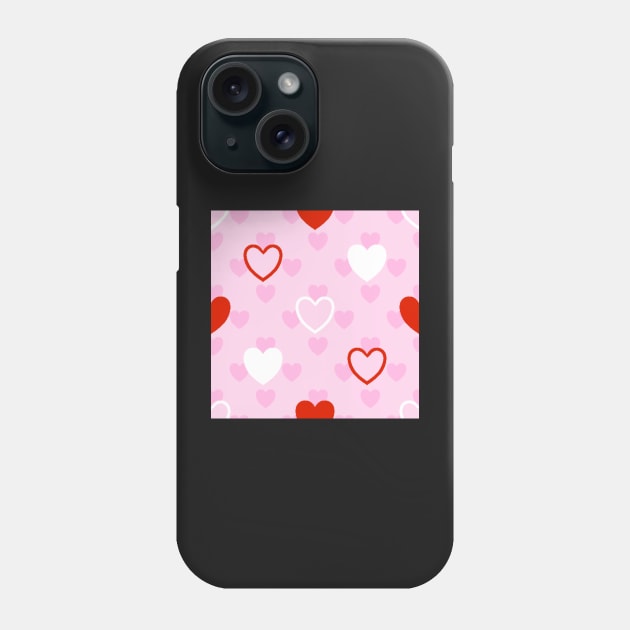 Red, White and Pink Valentine's Polka Dot Hearts Phone Case by dogbone42