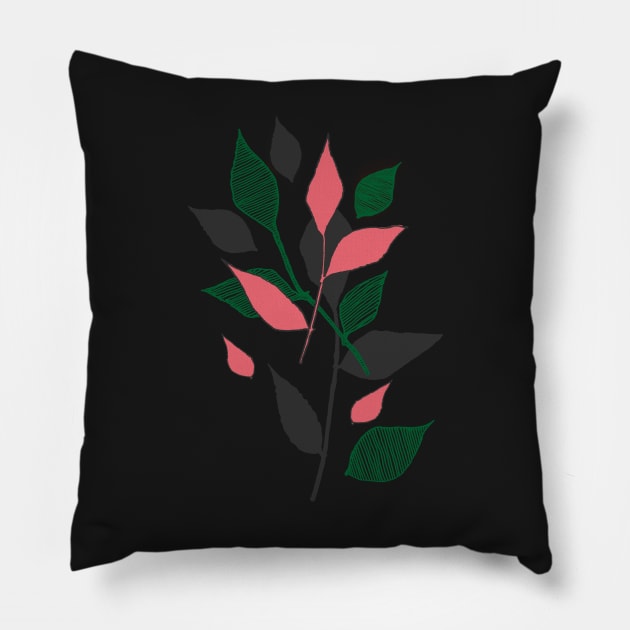 Chocolate brown, green and pink foliage Pillow by JJLosh