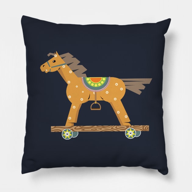 Wooden horses dark pattern Pillow by Avisnanna