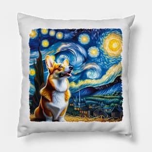 Starry Pembroke Dog Portrait - Pet Portrait Pillow