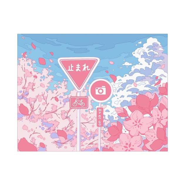 The cute Japanese signs, sky, and pink cherry blossom by AnGo