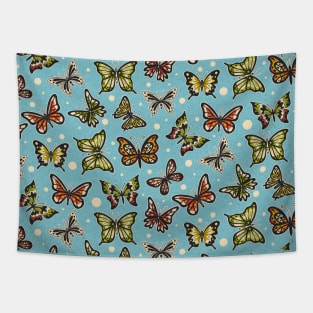 Spring Butterflies on Blue Pattern Tapestry