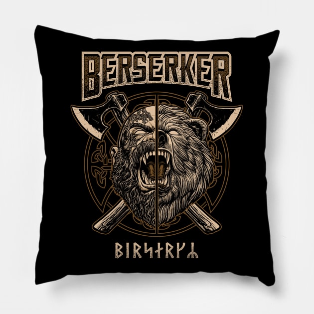 Berserker Norse Viking Pagan Bear Warrior Pillow by Blue Pagan