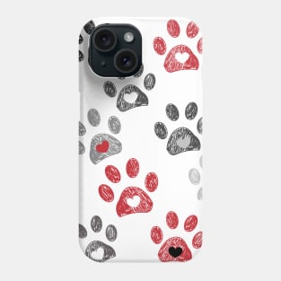 Red, black and grey doodle paw print Phone Case