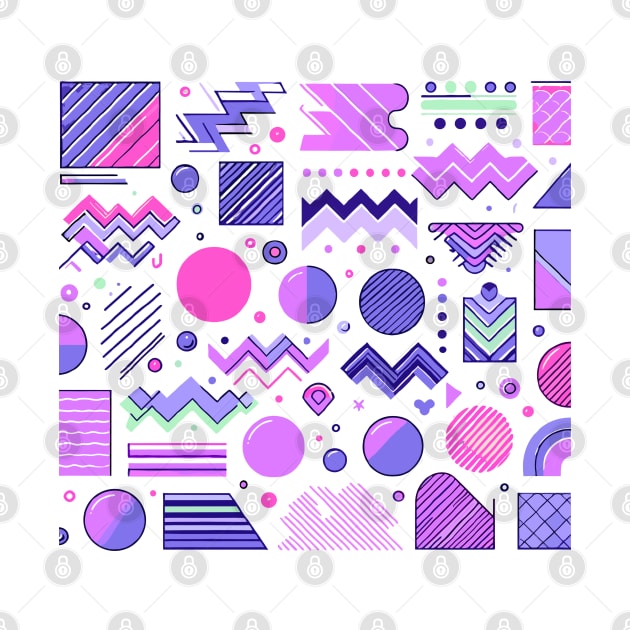 Pink Purple 80s Retro Geometric Pattern by Siha Arts