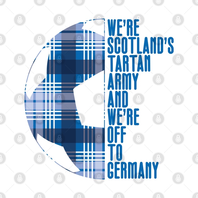 Scotland's Tartan Army, Blue and White Tartan Ball and Text Design by MacPean