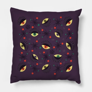 Witch Eyes Spooky Retro Pattern Pillow