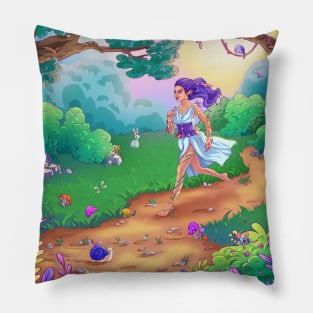 Fairy forest, goddess of nature running. Unique illustration Pillow