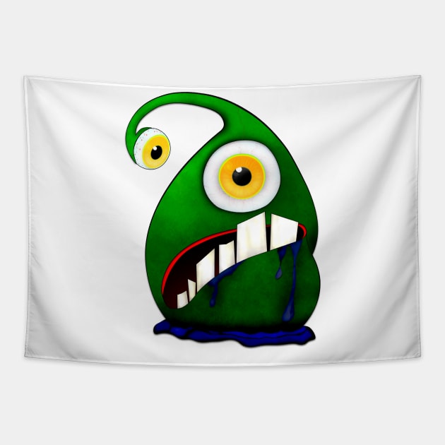 Green big eye monster Tapestry by stefy