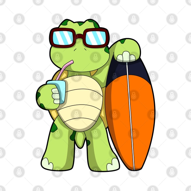 Turtle as Surfer with Surfboard & Drink by Markus Schnabel