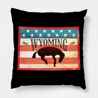 Wyoming Vintage Flag Bucking Bronco Pillow