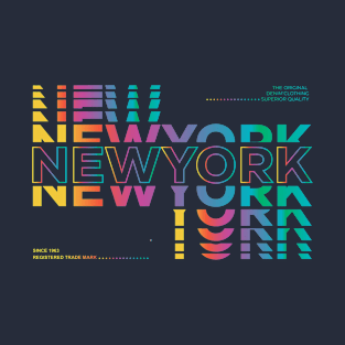 New York Typographiy Gradient Sliced letter Varsity denim Branding T-Shirt